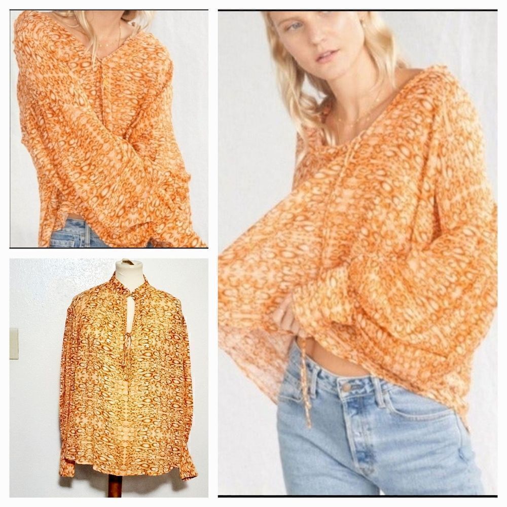 Anthropologie Kinga Csilla Animal Print Long Sleeve Blouse Size 2